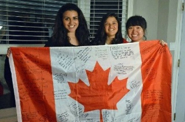 Students with Canadian flag